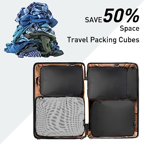 Bagail Ultralight Compression Cubes 7 Set - 3 Packing Cubes, 3 Organizers, and 1 Shoe Bag - color: The Black, style: Cloth Pattern