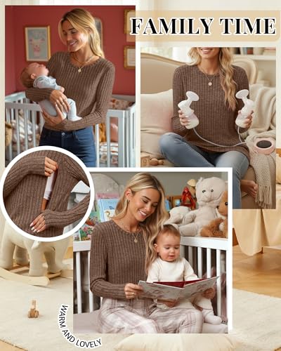 Womens Maternity Nursing Breastfeeding Ribbed Shirt - color: Brown, size: Small