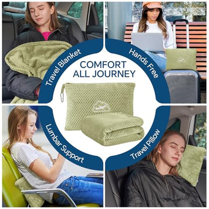 BEDELITE Travel Blanket with Bag, Jacquard Fleece Blanket 65"x40", Sage - color: Sage Green