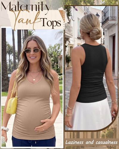 4 Pack Women's Maternity Pregnancy Tanks - color: Apricot, Khaki, Coffee, Black, size: Medium