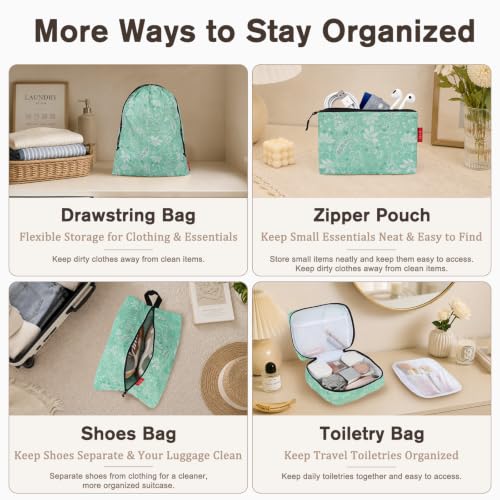 U+U 10 Set Compression Packing Cubes, Travel Organizers (Green Paisley) - color: Green Paisley, size: 10 Set