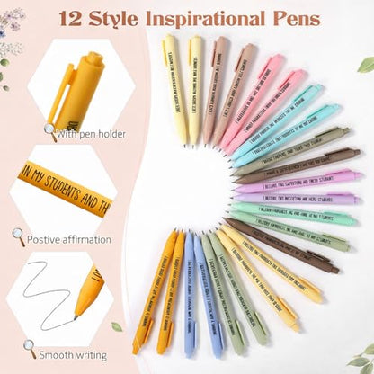 Mooliwe 24 Pcs Affirmation Notebooks Pens Bulk Gifts, Gratitude,Teacher - style: Teacher
