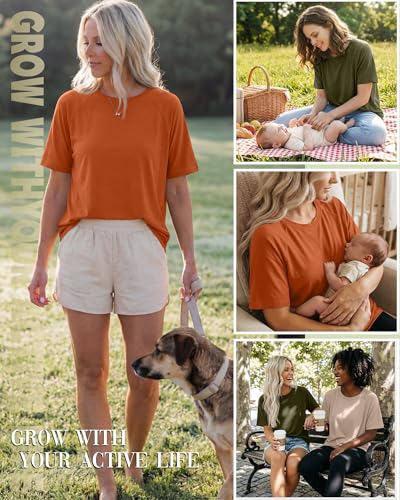 3 Pack Women's Oversized Nursing Tops - color: Orange, Army Green, Light Khaki, size: Large