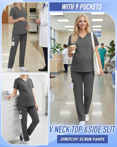 Women's Maternity Scrub Set - color: Gray, size: XX-Large