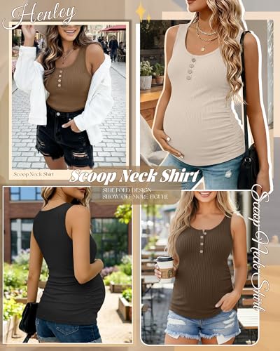 4 Pack Maternity Henley Tank Tops - color: Apricot, Light Coffee, Coffee, Black, size: Small