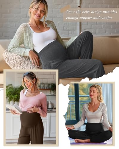 3 Pack Women's Maternity Jogger Pregnancy Sweatpants - color: Brown, Dark Gray, Black, size: Medium