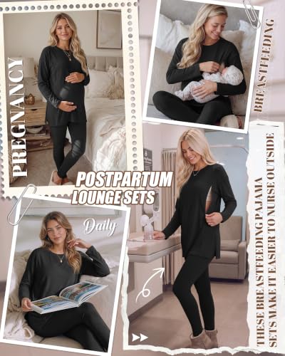 Neer Maternity Nursing Pajamas Sets 2 Piece Outfits - color: Black, size: XX-Large