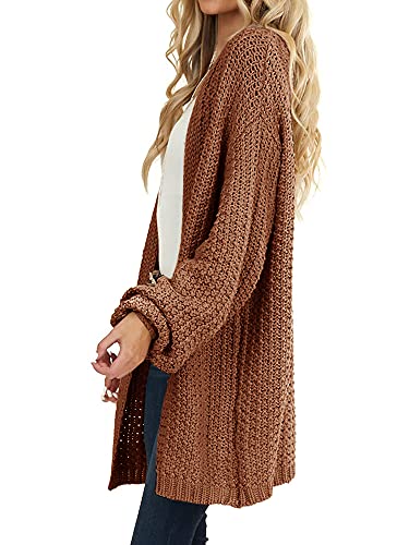 Maroway Womens Oversized Long Cardigan Open Front Knit Sweater - color: Coffee, size: Medium
