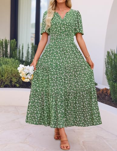 ZESICA Women's 2026 Summer Floral Boho A Line Maxi Dresses - color: Green, size: XX-Large