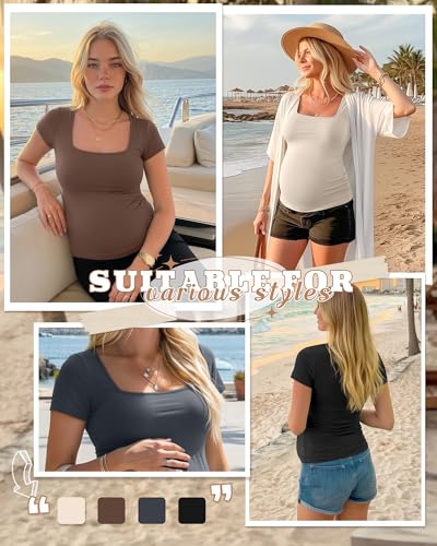 4 Pack Womens Maternity T Shirts - color: Dark Blue, Beige, Coffee, Black, size: Small