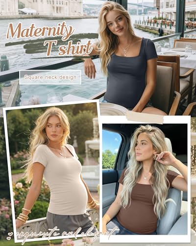 4 Pack Womens Maternity T Shirts - color: Dark Blue, Beige, Coffee, Black, size: XX-Large