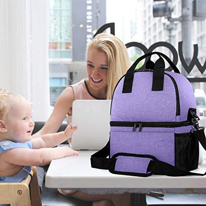 Teamoy Double Layer Breast Pump Tote Bag with Cooler Compartment, Purple - color: Purple