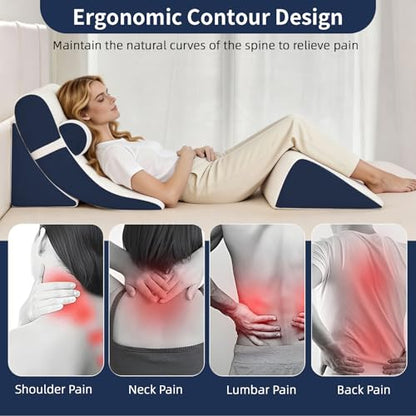 Wedge Pillow Set for After Surgery,White/Navy,4PCS-22 - color: White/Navy, size: 4PCS-22''