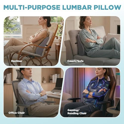 Dual-Layer Memory Foam Lumbar Support Pillow for Recliner, Grey - color: Dark Grey