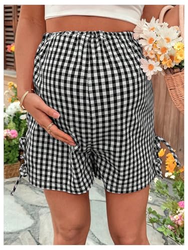 MakeMeChic Women's Maternity Shorts Plaid Elastic High Waist Summer Short - size: XX-Large
