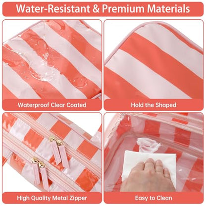 Toiletry Bag for Women, Pink and Orange Stripe - color: Pink-Orange