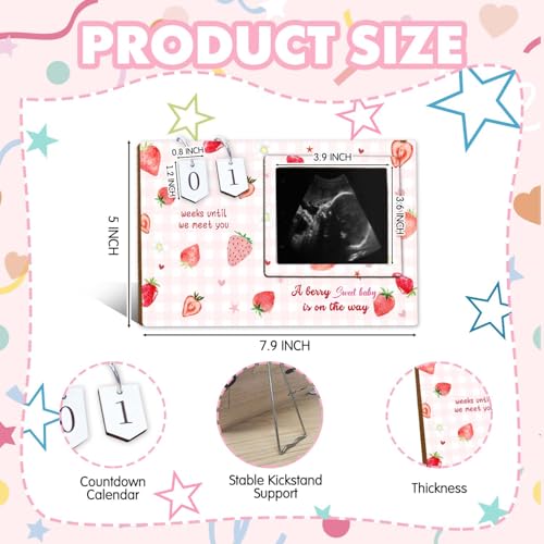 Strawberry Baby Shower Decorations,Baby Countdown Sonogram Picture Frame,Ultrasound Photo Frame for Sweet Gender Reveal Decor,Lovely Gifts for New Parents,Fruit Babies Shower Keepsake for Nursery - size: strawberry