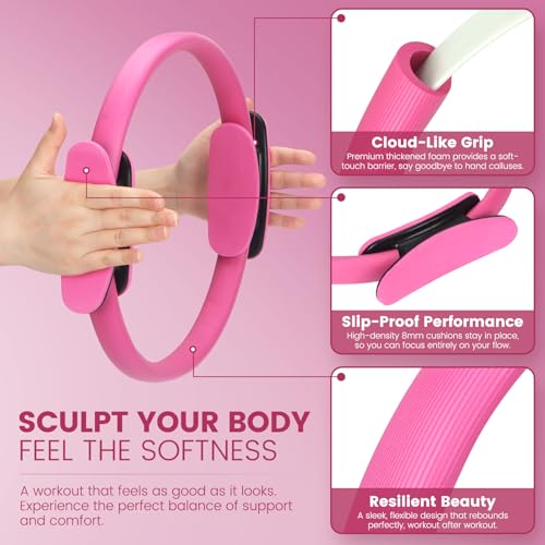 Pilates Kit for Women 13PCS, Pilates Ring Ball Resistance Bands Workout Set - color: Pink