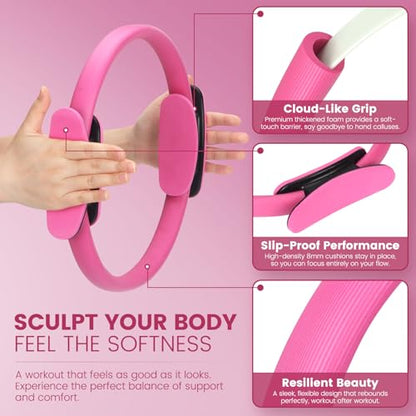 Pilates Kit for Women 13PCS, Pilates Ring Ball Resistance Bands Workout Set - color: Pink