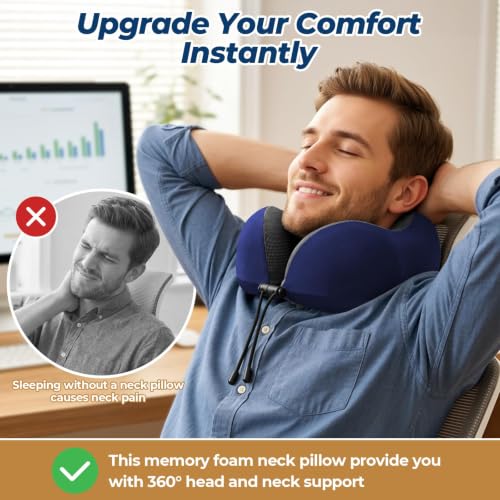 ExploreBliss Travel Pillow, Memory Foam Neck Pillow Airplane, Blue - color: Blue