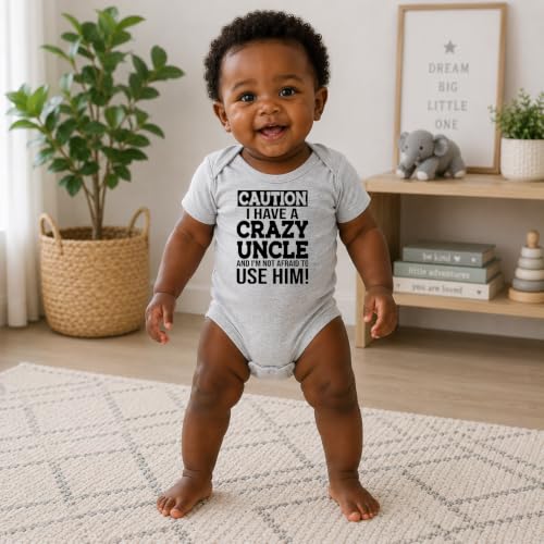 CBTwear Caution I Have a Crazy Uncle Funny Baby Bodysuit - color: Grey, size: 6 Months