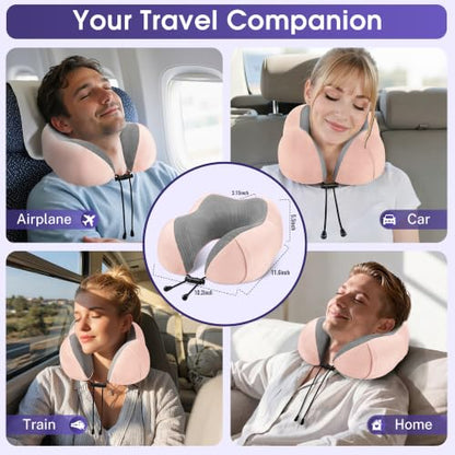 CloudBliss Neck Pillow for Airplanes, Memory Foam Travel Pillow, Pink - color: Pink