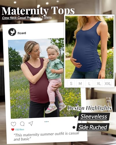 Ficerd 4 Pcs Womens Maternity Sleeveless Tank Tops - color: Black, Navy Blue, Wine Red, White, size: Medium