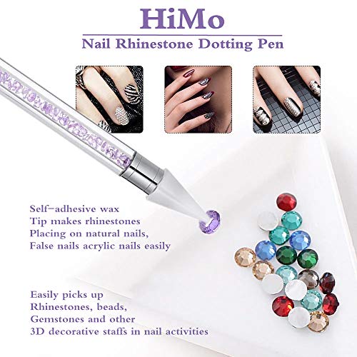 Nail Rhinestone Picker Dotting Tool with Extra 2 Wax Head, Dual-ended DIY Nail Art Tool With Pink Acrylic Handle - color: PINK