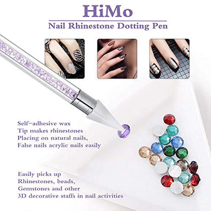 Nail Rhinestone Picker Dotting Tool with Extra 2 Wax Head, Dual-ended DIY Nail Art Tool With Pink Acrylic Handle - color: PINK