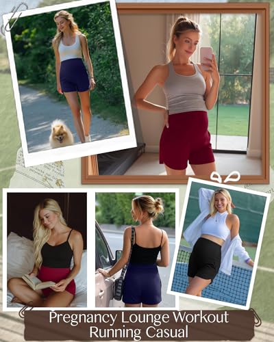 3 Pack Women's Maternity Shorts - color: Wine Red, Navy Blue, Black, size: XX-Large