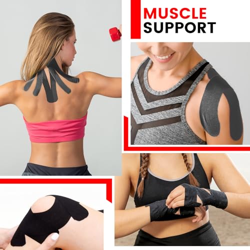 60 Pcs Black Precut Kinesiology Tape Strips, 2in x 10in Kinetic Tape - color: Black