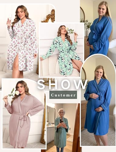 Ekouaer Plus Size Robes for Women Soft Bathrobe V Neck Soft Maternity Robe - color: Bigleafpink, size: 2X