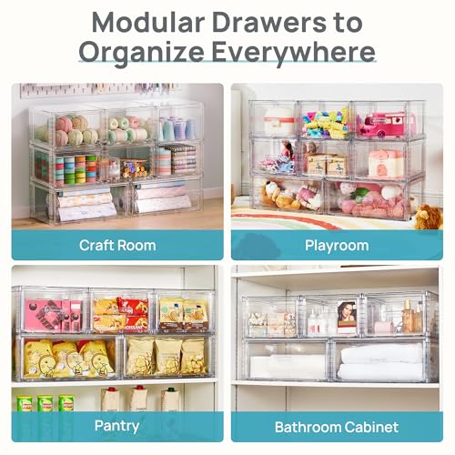 Vtopmart 4 Pack Clear Stackable Closet Storage Drawers 15QT, Medium - color: clear