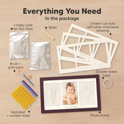 KeaBabies Baby Hand and Footprint Kit, Clay Keepsake Frame (Auburn) - color: Auburn, size: Duo Frame, 13" x 7.8"