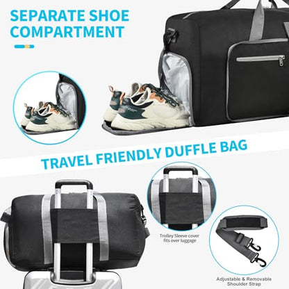 Felipe Varela Foldable Duffle Bag for Travel Weekend Overnight Gym Camping - color: A Black, size: 150L
