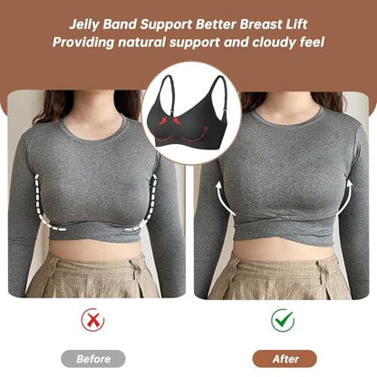 OEAK Womens Wireless Jelly Bras Comfortable Gel Bra Everyday Tshirt Bras - color: Black, size: Medium