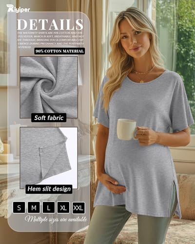 Riyiper 3 Pack Women's Maternity Tunic Cotton Shirts - color: Light Gray, Dark Gray, Black, size: Small