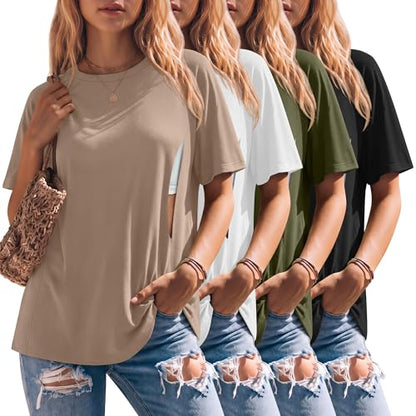 4 Pack Women's Nursing Shirts - color: Khaki, White, Army Green, Black, size: Small