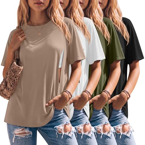 4 Pack Women's Nursing Shirts - color: Khaki, White, Army Green, Black, size: Large