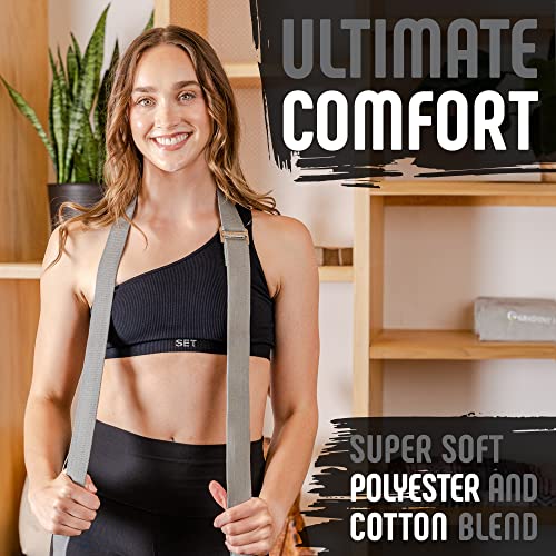 Yoga Strap with Buckle, Soft Cotton/Polyester Webbing, 8 ft - color: Grey