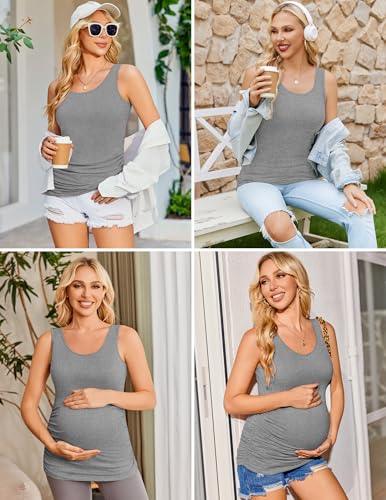 Ekouaer 3 Pack Women Maternity Tank Tops Summer Pregnancy Shirts - color: Black/Light Grey/White, size: Large