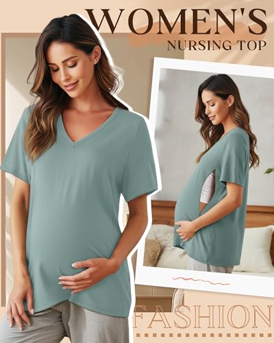 Women's Nursing Breastfeeding Shirts - color: Gray Green, size: XX-Large