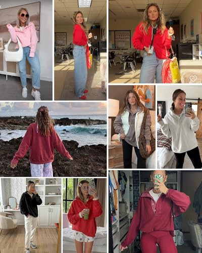 Gacaky Sweatshirt for Women Oversized Henley Neck Pullover Top Fall Outfits - color: Army Green, size: Medium