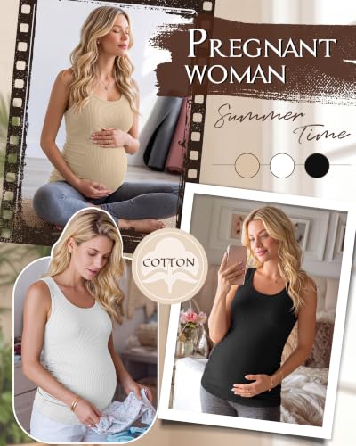 Riyiper 3 Pack Women's Maternity Tank Tops - color: Black, White, Khaki, size: Small