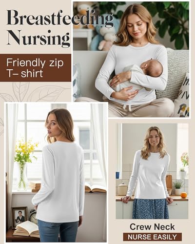 Women's Cotton Modal Maternity Nursing Tops - color: White, size: Medium