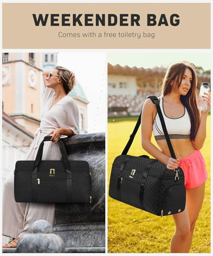 Large Travel Weekender Bags for Women: Overnight Bag with Shoe Compartment - color: 1-Black, size: Large