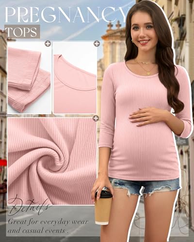 Neer 3 Pack Women's 3/4 Sleeve Crew Neck Maternity Tops - color: Light Pink, White, Light Blue, size: Small