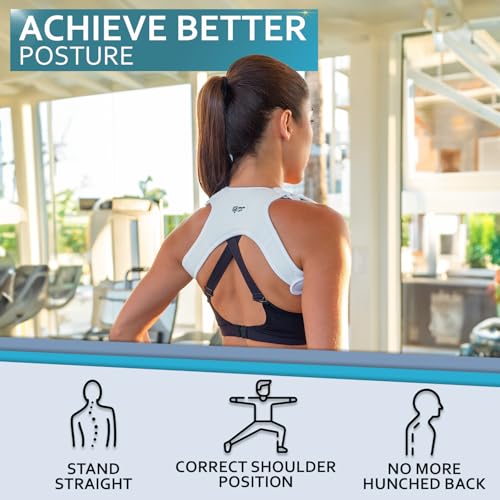 Upper Back Posture and Neck Hump Corrector - for Women and Men - Support Brace and Straightener for Pain Relief - Rounded Shoulder and Buffalo Hunchback Alignment - Discreet Under Clothes - White