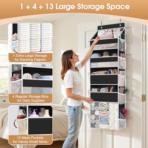 WISELIFE 5-Tier Over the Door Organizer for Nursery Hanging, Black - color: Black