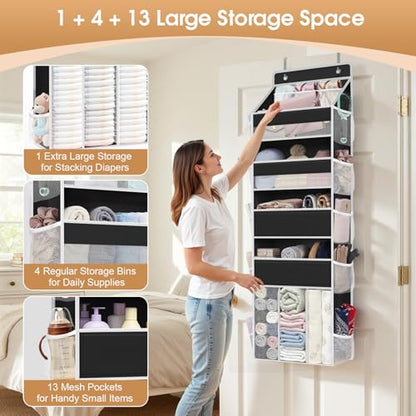 WISELIFE 5-Tier Over the Door Organizer for Nursery Hanging, Black - color: Black